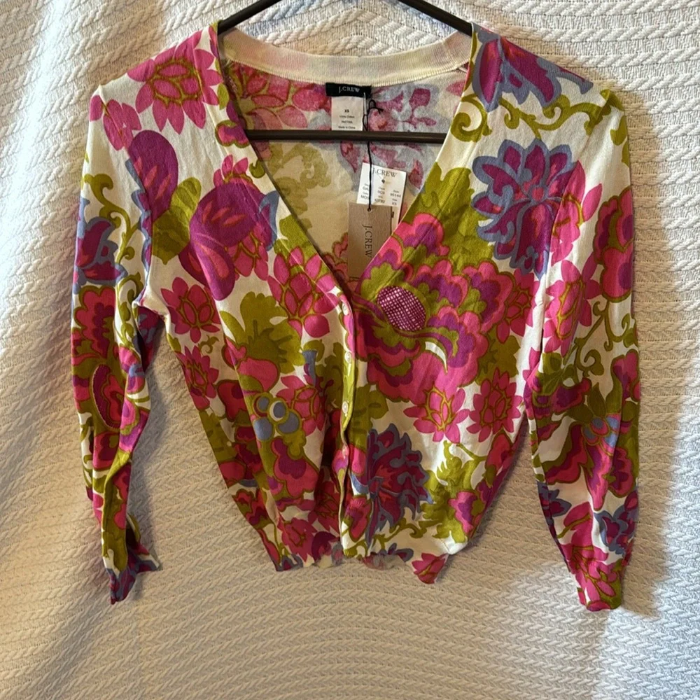 J crew women’s XS light sweater cardigan brand new floral print - Picture 2 of 5